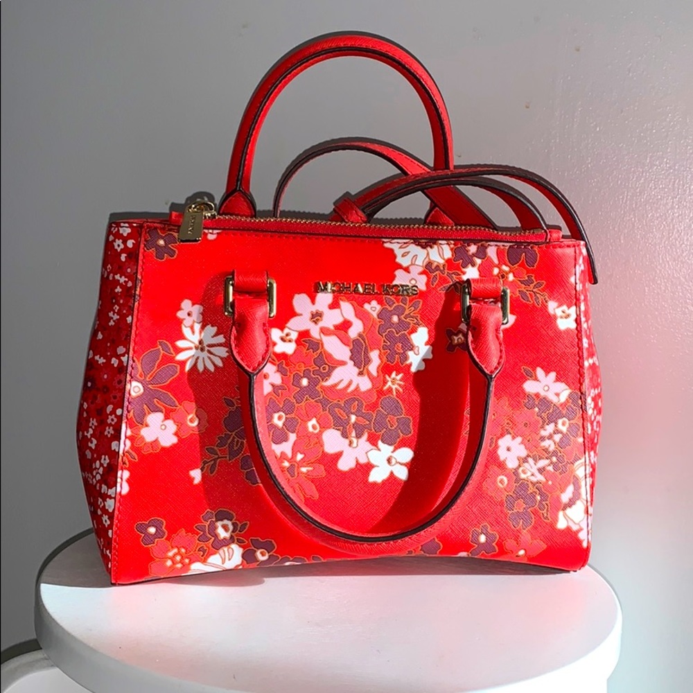 Michael Kors red floral crossbody purse